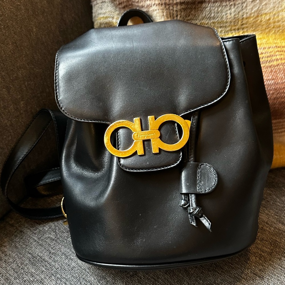 Salvatore Ferragamo Small Black Backpack Leather